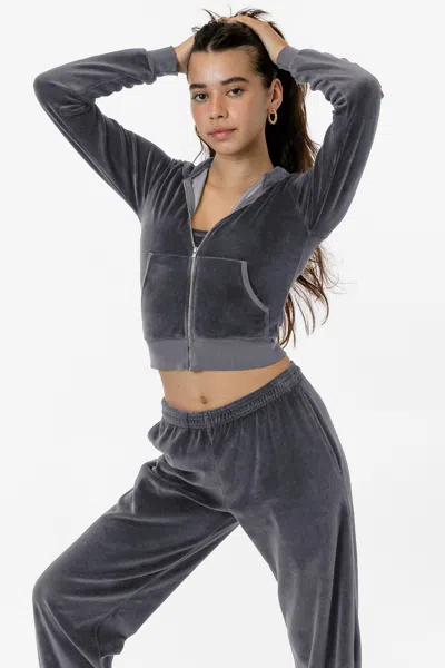 Los Angeles Apparel Vlr310gd - Garment Dye Velour Mid-length Zip-up Hoodie In Gray