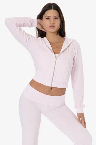 Los Angeles Apparel Vlr310gd - Garment Dye Velour Mid-length Zip-up Hoodie In Pink
