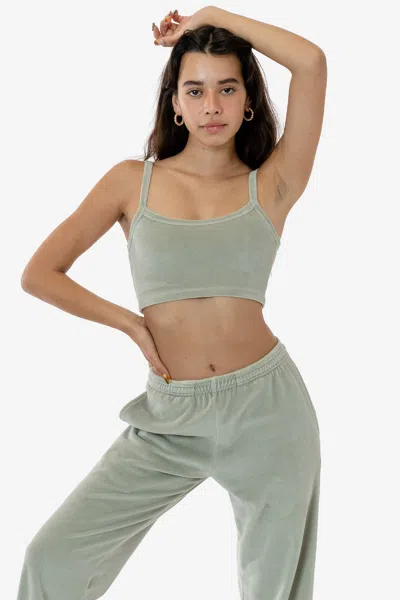 Los Angeles Apparel Vlr316gd - Garment Dye Velour Spaghetti Crop Tank In Gray