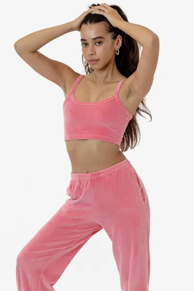Los Angeles Apparel Vlr316gd - Garment Dye Velour Spaghetti Crop Tank In Pink