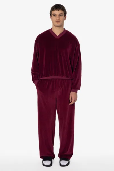 Los Angeles Apparel Vlr445gd - Garment Dye Velour Open Bottom Sweatpants In Burgundy