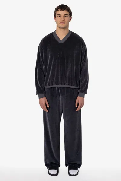 Los Angeles Apparel Vlr445gd - Garment Dye Velour Open Bottom Sweatpants In Black