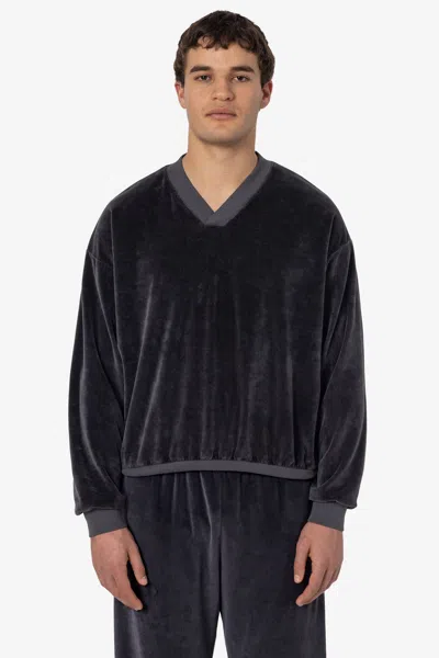 Los Angeles Apparel Vlr56gd - Garment Dye Velour V-neck Sweatshirt In Black