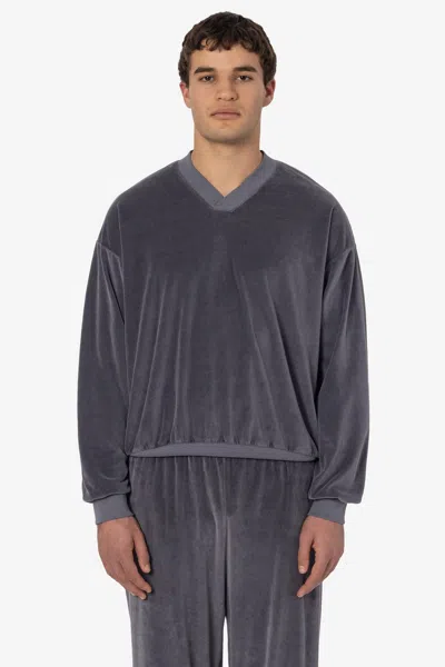 Los Angeles Apparel Vlr56gd - Garment Dye Velour V-neck Sweatshirt In Gray