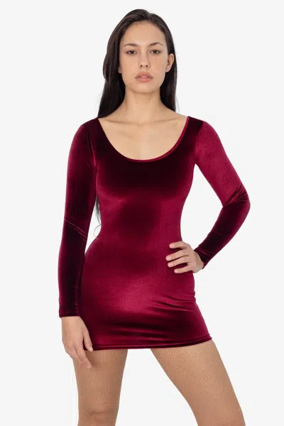 Los Angeles Apparel Vvt3628 - Velvet Double-u Neck L/s Mini Dress In Burgundy