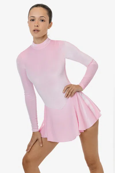 Los Angeles Apparel Vvt410 - Velvet Long Sleeve Mockneck Skirted Leotard In Pink
