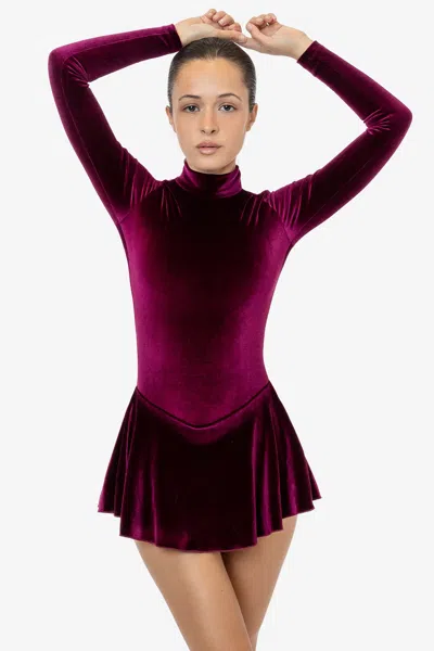 Los Angeles Apparel Vvt410 - Velvet Long Sleeve Mockneck Skirted Leotard In Purple