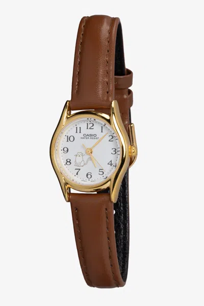 Los Angeles Apparel Wchameow - Casio Women's Cat Leather Watch In Tan