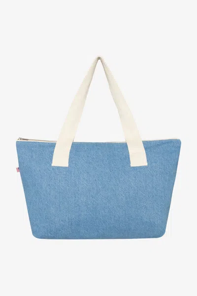 Los Angeles Apparel Wd06 - Denim Carry All Zip Tote In Medium Wash