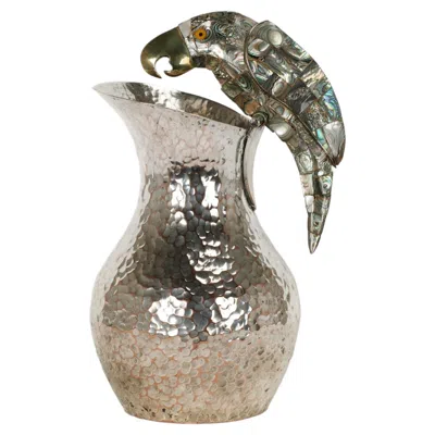 Pre-owned Los Castillos Mid Century Mexican Silver Plate And Mother Of Pearl Pitcher In Brown