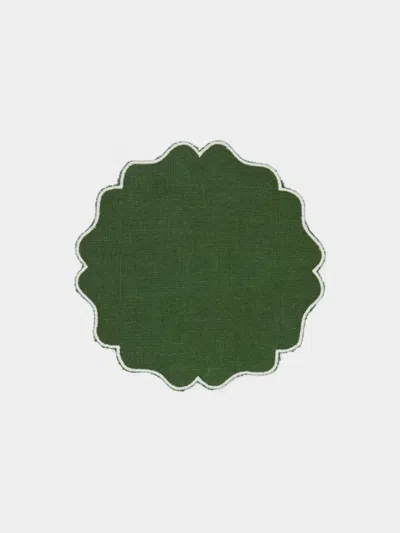 Los Encajeros Alhambra Embroidered Linen Coasters (set Of 6)  Abask Gift Set In Green