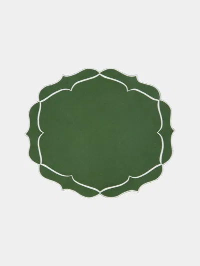 Los Encajeros Alhambra Embroidered Linen Placemats (set Of 4)  Abask Gift Set In Green