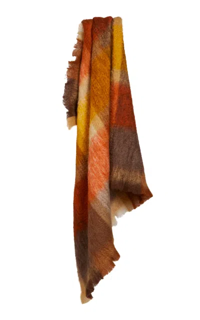 Los Encajeros Checked Mohoir Blanket In Brown