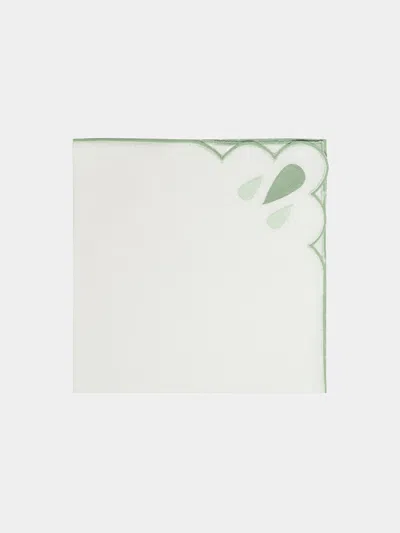 Los Encajeros Drops Embroidered Linen Napkins (set Of 4)  Abask Gift Set In Green