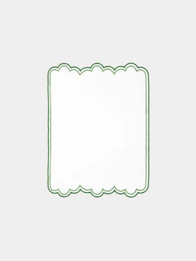 Los Encajeros Escamas Embroidered Linen Cocktail Napkins (set Of 6)  Abask Gift Set In Green