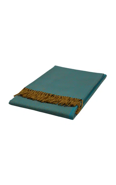 Los Encajeros Herringbone Wool Blanket In Blue