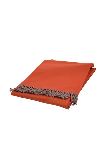Los Encajeros Herringbone Wool Blanket In Orange
