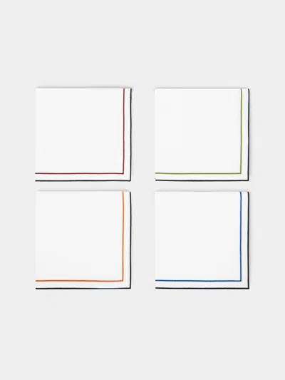 Los Encajeros Miró Embroidered Linen Napkins (set Of 4) In White