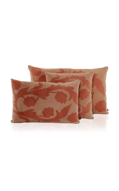 Los Encajeros Moccacino Floral Embroidered Cotton Cushion In Brown