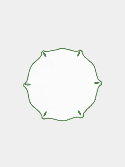Los Encajeros Olimpia Embroidered Linen Coasters (set Of 6)  Abask Gift Set In Green