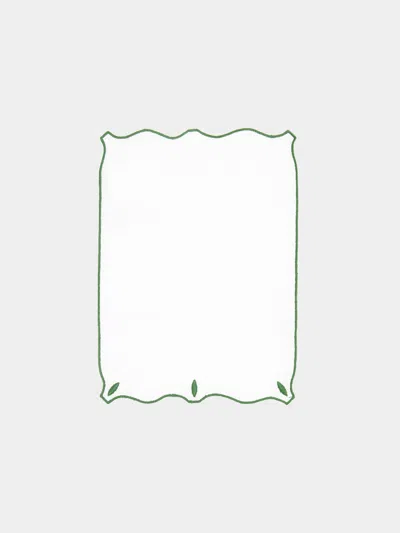 Los Encajeros Olimpia Embroidered Linen Cocktail Napkins (set Of 6)  Abask Gift Set In Green