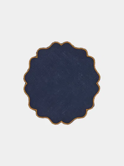 Los Encajeros Valver Embroidered Linen Coasters (set Of 6)  Abask Gift Set In Blue