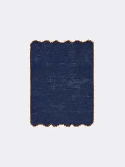 Los Encajeros Valver Embroidered Linen Cocktail Napkins (set Of 6)  Abask Gift Set In Blue