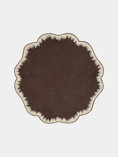 Los Encajeros Valver Embroidered Linen Placemats (set Of 4)  Abask Gift Set In Brown