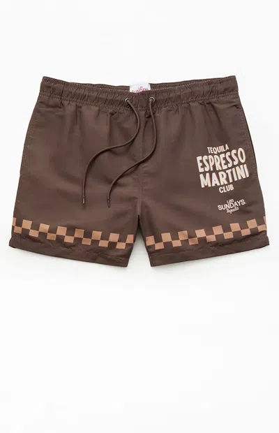 Los Sundays Men's Espresso Martini 5" Swim Trunks In Brown In Burgundy