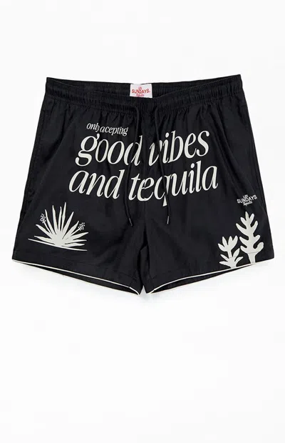 Los Sundays Men's Good Vibes 5" Swim Trunks In Black
