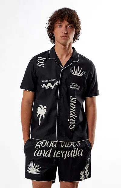 Los Sundays Men's Good Vibes Woven Camp Shirt In Black