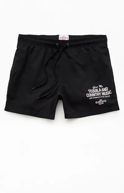 Los Sundays Men's Tequila & Country Music 5" Swim Trunks In Black