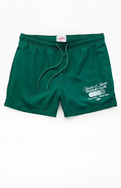 Los Sundays Men's Tequila & Tennis 5" Swim Trunks In Army Green