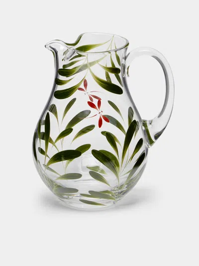Los Vasos De Agua Clara Dragonfly Hand-painted Glass Jug  Abask Luxury Gift In Green