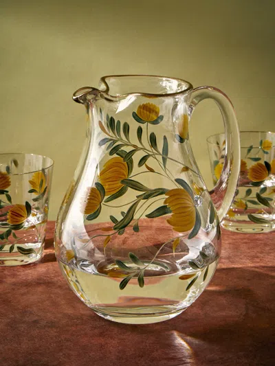 Los Vasos De Agua Clara Jaipur Hand-painted Crystal Jug In Transparent