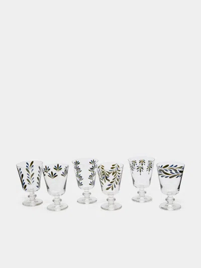 Los Vasos De Agua Clara Jalisco Hand-painted Stemmed Glasses (set Of 6)  Abask Gift Set In Transparent