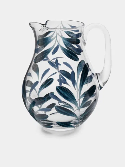 Los Vasos De Agua Clara Melides Hand-painted Glass Jug  Abask Luxury Gift In Blue