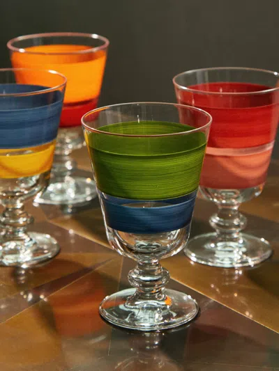 Los Vasos De Agua Clara Portofino Hand-painted Stemmed Glasses (set Of 6)  Abask Gift Set In Multi