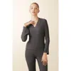 Losano Grace With Slit Sleeves Top In Charcoal In Gray