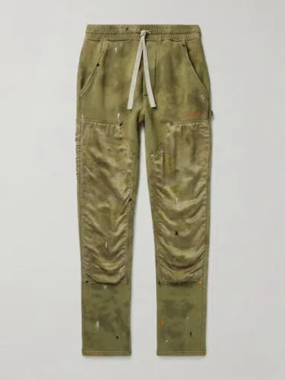 Pre-owned Lost Daze $750  Men's Green Paint Splatter Double Knee Drawstring Sweat Pants M