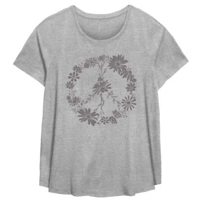 Lost Gods Floral Peace Symbol  Graphic T-shirt In Gray
