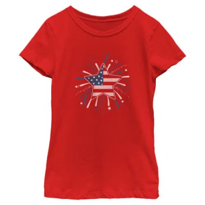 Lost Gods Kids' Girl's  American Star Flag Fireworks Graphic T-shirt In Red