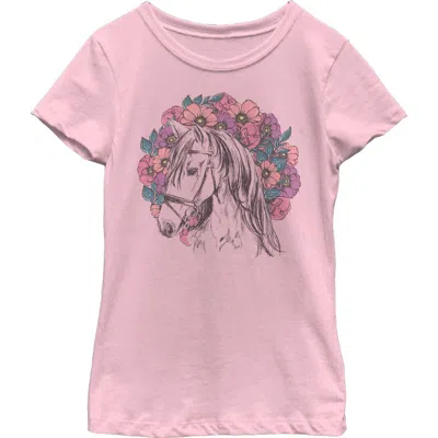 Lost Gods Kids' Girl's  Floral Horse Love At First Ride  Graphic T-shirt In Pink