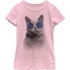 Lost Gods Girl's  Galaxy Goggles Cat  Graphic T-shirt In Pink