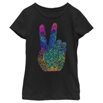 Lost Gods Kids' Girl's  Rainbow Henna Peace  Graphic T-shirt In Black