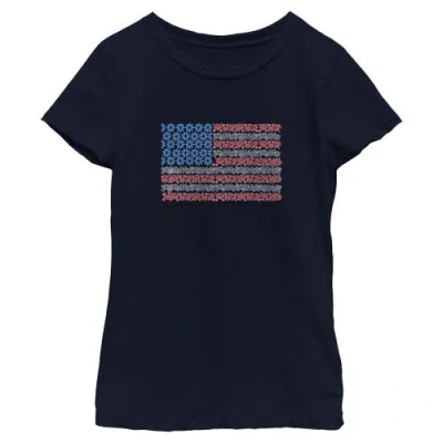 Lost Gods Kids' Girl's  Roses And Daisies American Flag Graphic T-shirt In Navy Blue