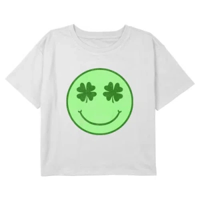 Lost Gods Kids' Girl's  Smiley Shamrock Face Graphic T-shirt In White