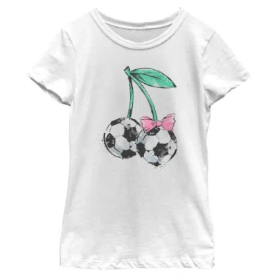 Lost Gods Kids' Girl's  Soccer Cherries Watercolor Sketch  Graphic T-shirt In White