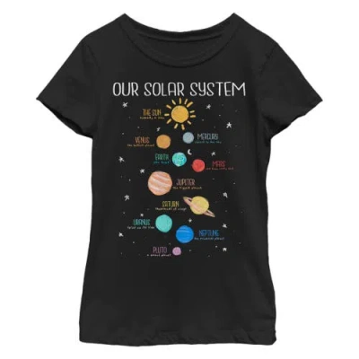 Lost Gods Kids' Girl's  Solar System Planet Cheat Sheet  Graphic T-shirt In Black