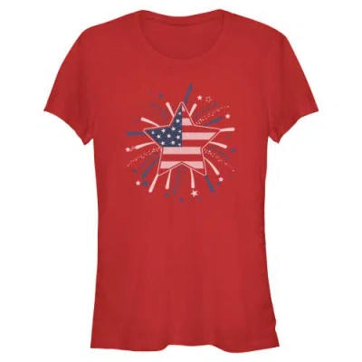 Lost Gods Junior's  American Star Flag Fireworks Graphic T-shirt In Red